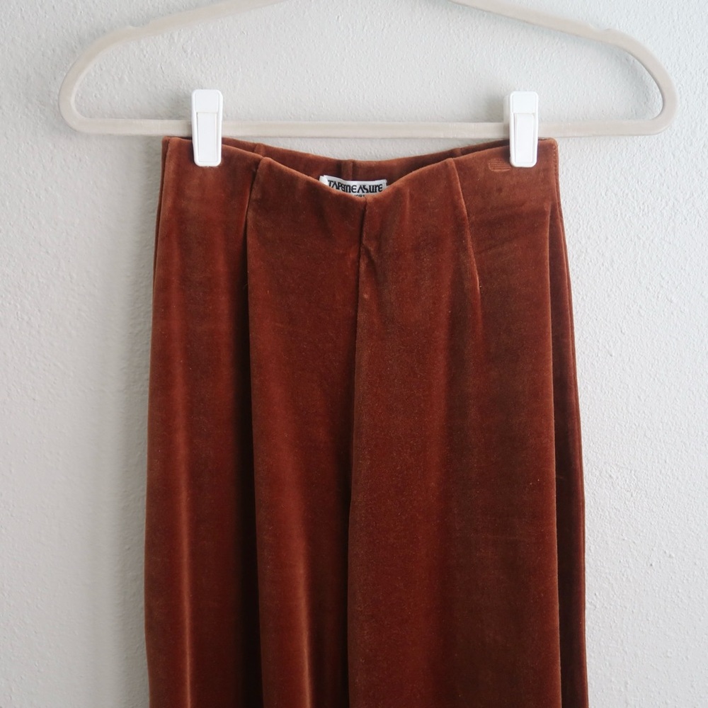 90s Vintage Tapemeasure NYC Velvet High Rise Wide Leg Pants in Gold Rust Tones